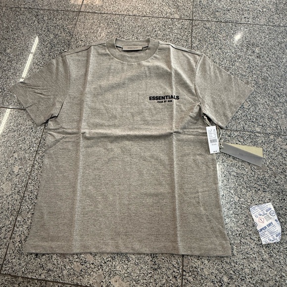Essentials Short-Sleeve Logo Tee in Taupe with Black Print - Picture 2 of 6